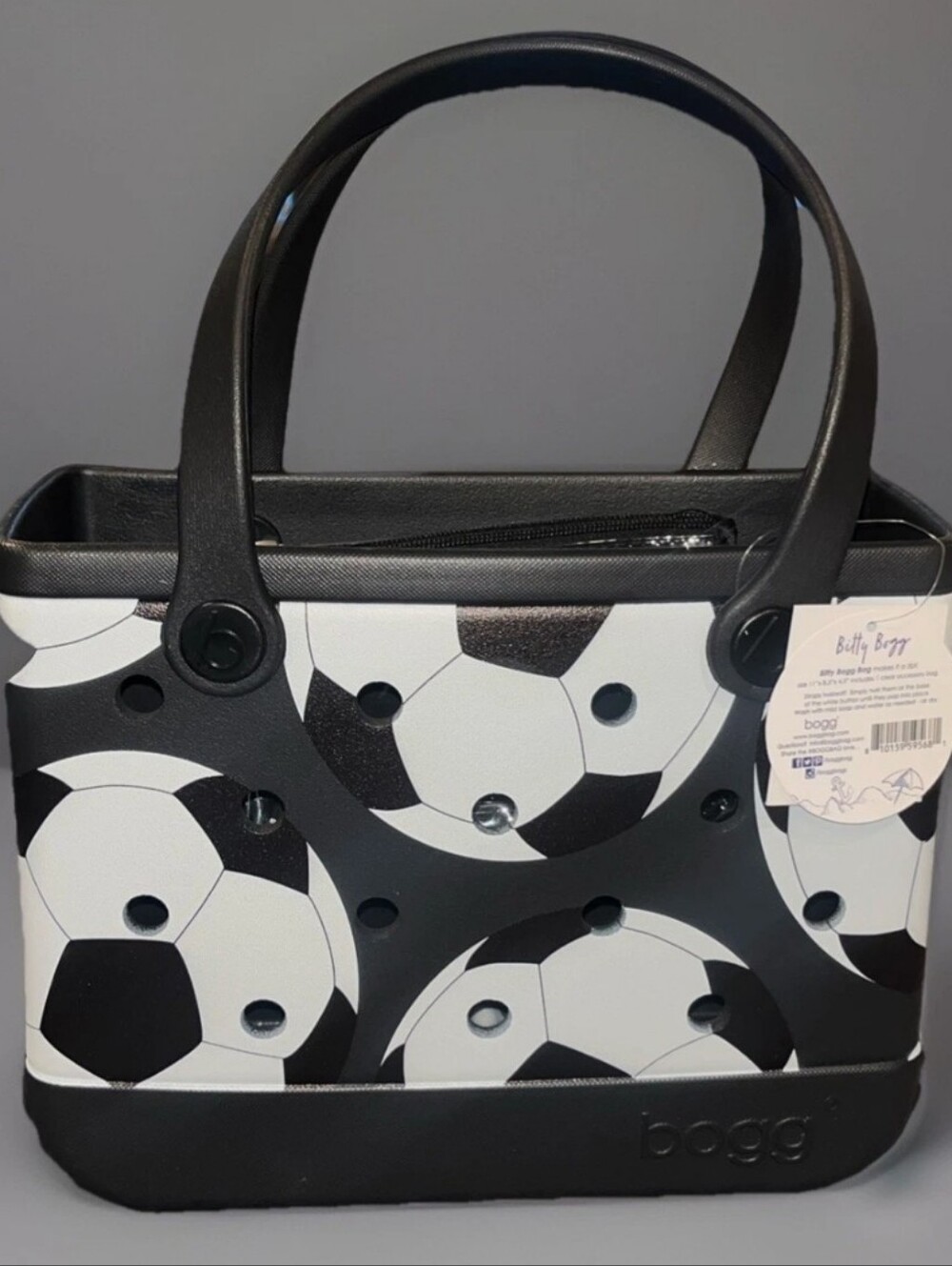 Bogg Bag Bitty Tote in Black & White Soccer Print Bnwt  M ML Rt Eh